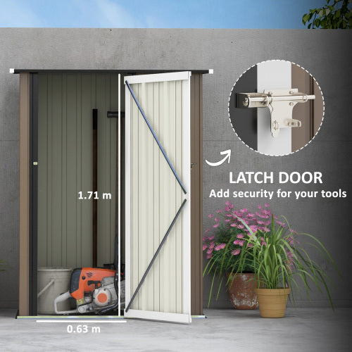 Outsunny 5ft X 3ft Metal Garden Storage Shed, Outdoor Tool Shed With Sloped Roof, Lockable Door For Tools, Equipment, Brown