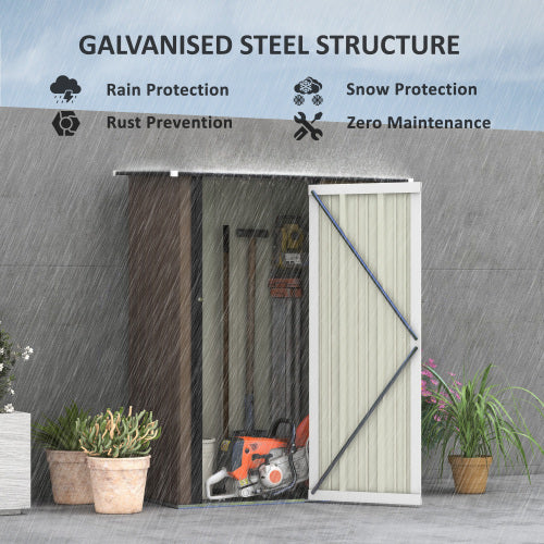 Outsunny 5ft X 3ft Metal Garden Storage Shed, Outdoor Tool Shed With Sloped Roof, Lockable Door For Tools, Equipment, Brown