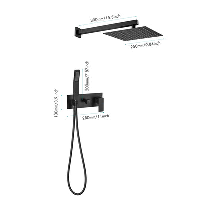 Brass Matte Black Shower Faucet With Shower System, 10 Inch Shower Head And Handheld Spray Bathroom Deluxe Faucet Combination