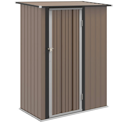 Outsunny 5ft X 3ft Metal Garden Storage Shed, Outdoor Tool Shed With Sloped Roof, Lockable Door For Tools, Equipment, Brown