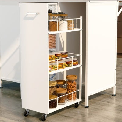 Kitchen Island With Storage Space, Breakfast Bar With Folding Flip-Up Panel, Large Storage Cabinet Shelves And Drawers, Large Coffee Bar Table With Hooks, White