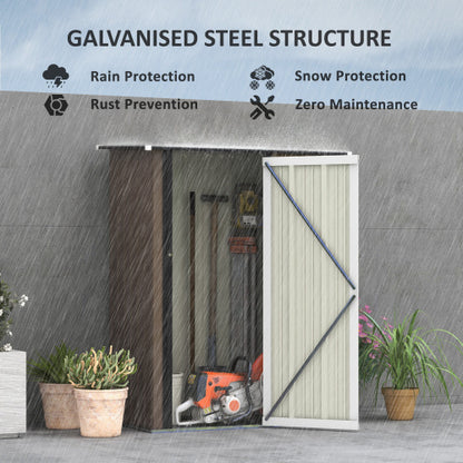 Outsunny 5ft X 3ft Metal Garden Storage Shed, Outdoor Tool Shed With Sloped Roof, Lockable Door For Tools, Equipment, Brown